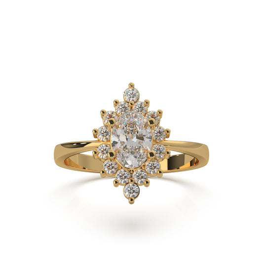 1.00 ct Natural Diamond Marquise Center Halo Engagement Ring in 14k Yellow Gold