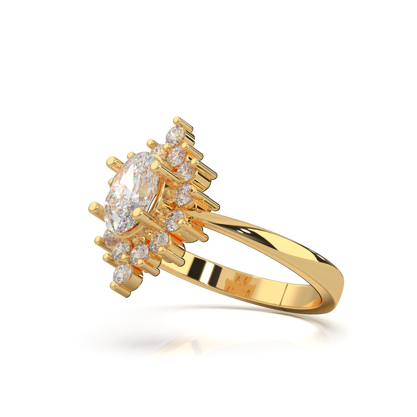 1.00 ct Moissanite Marquise Center Halo Engagement Ring in 14k Yellow Gold