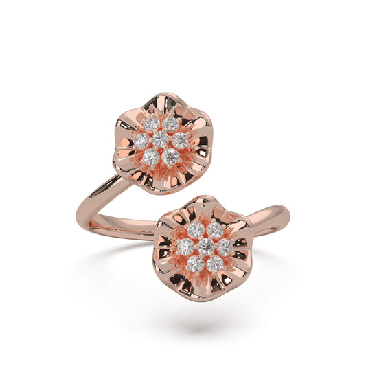 0.20 ct Moissanite Round Cut Bypass Flower Promise Ring in 10k Rose Gold