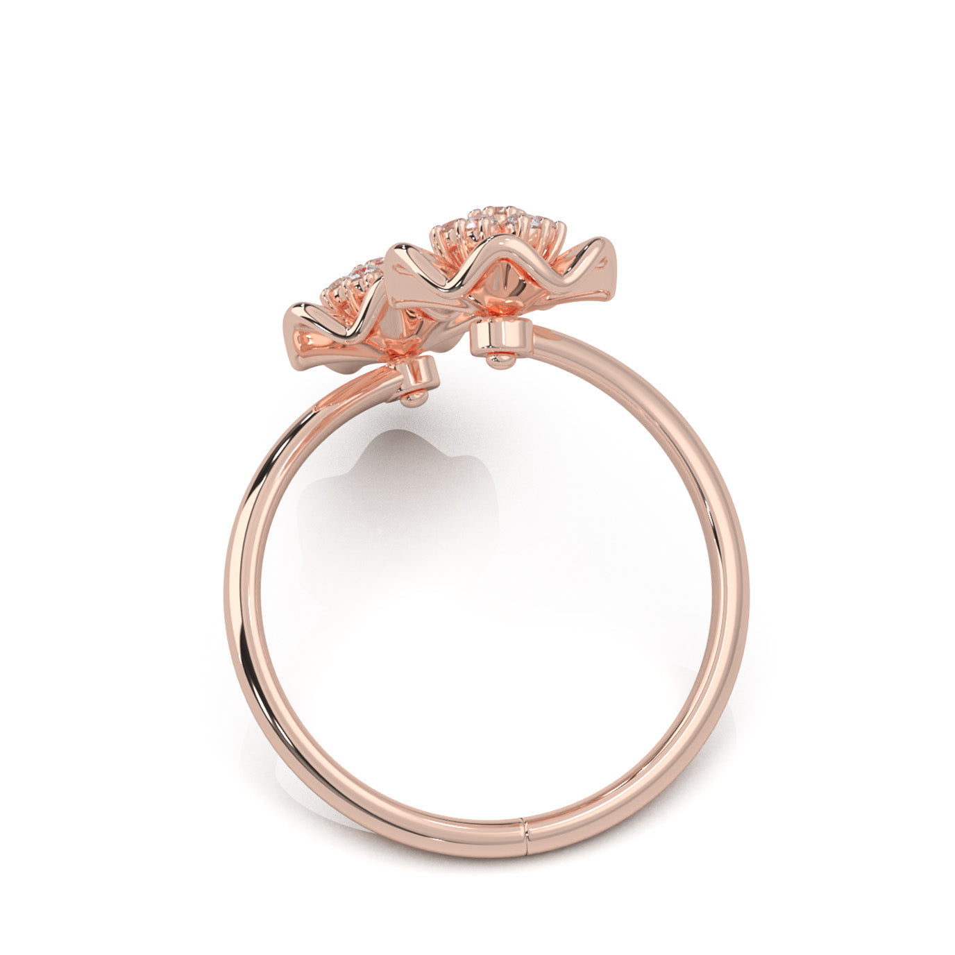0.20 ct Moissanite Round Cut Bypass Flower Promise Ring in 10k Rose Gold