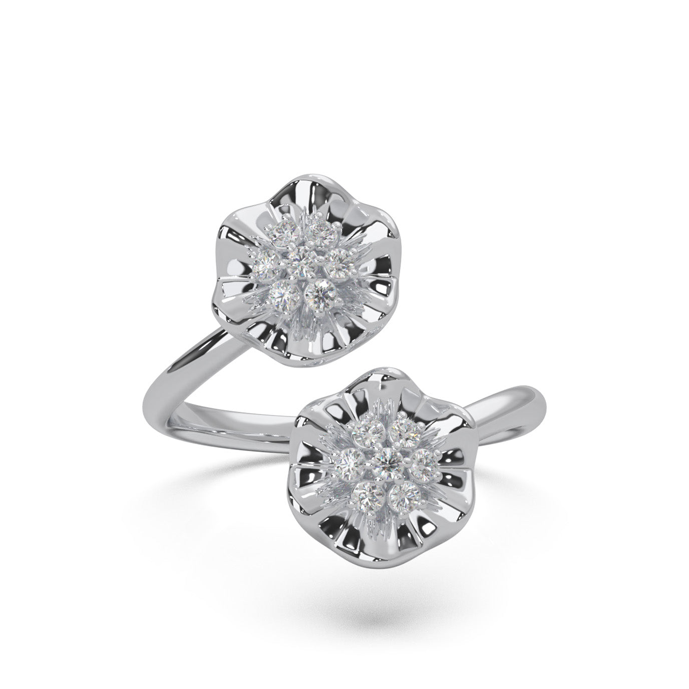 0.20 ct Lab Grown Diamond Round Cut Bypass Flower Promise Ring in 14k White Gold