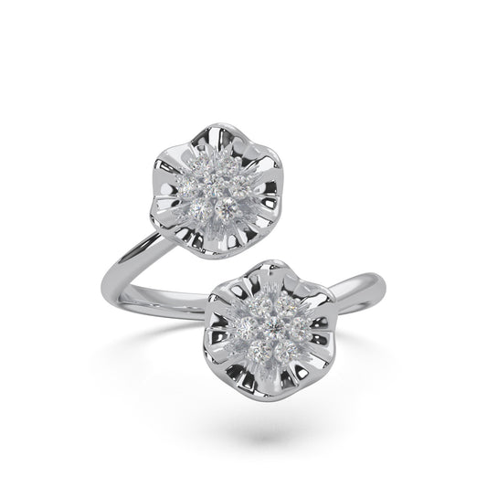 0.20 ct Lab Grown Diamond Round Cut Bypass Flower Promise Ring in 14k White Gold