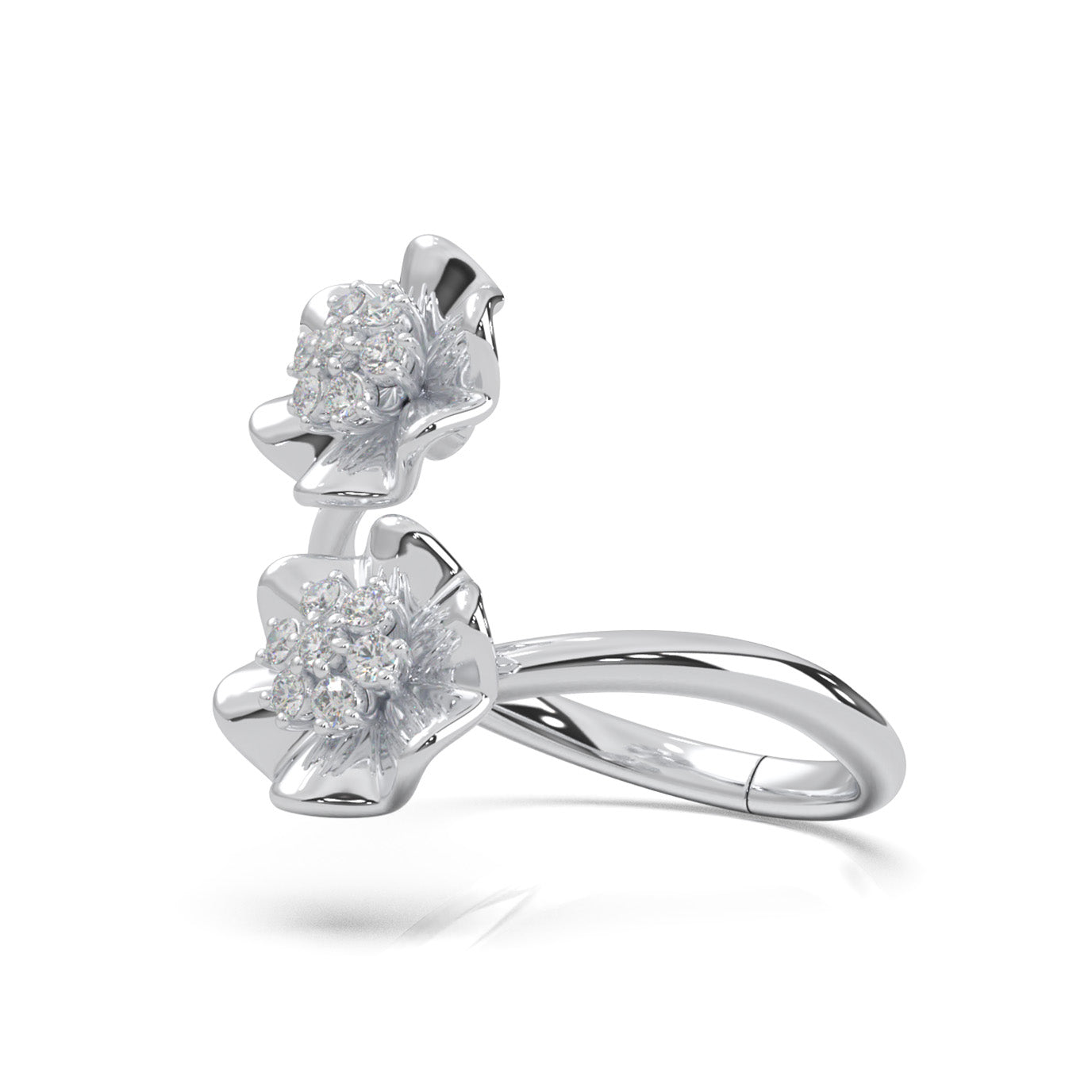 0.20 ct Lab Grown Diamond Round Cut Bypass Flower Promise Ring in 14k White Gold