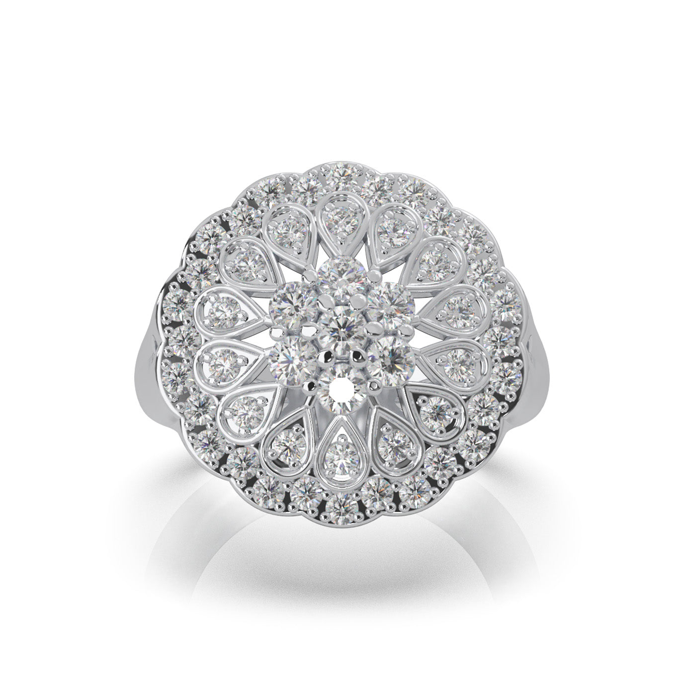 1.30 ct Natural Diamond Round Cluster Cluster Cocktail Ring in 14k White Gold
