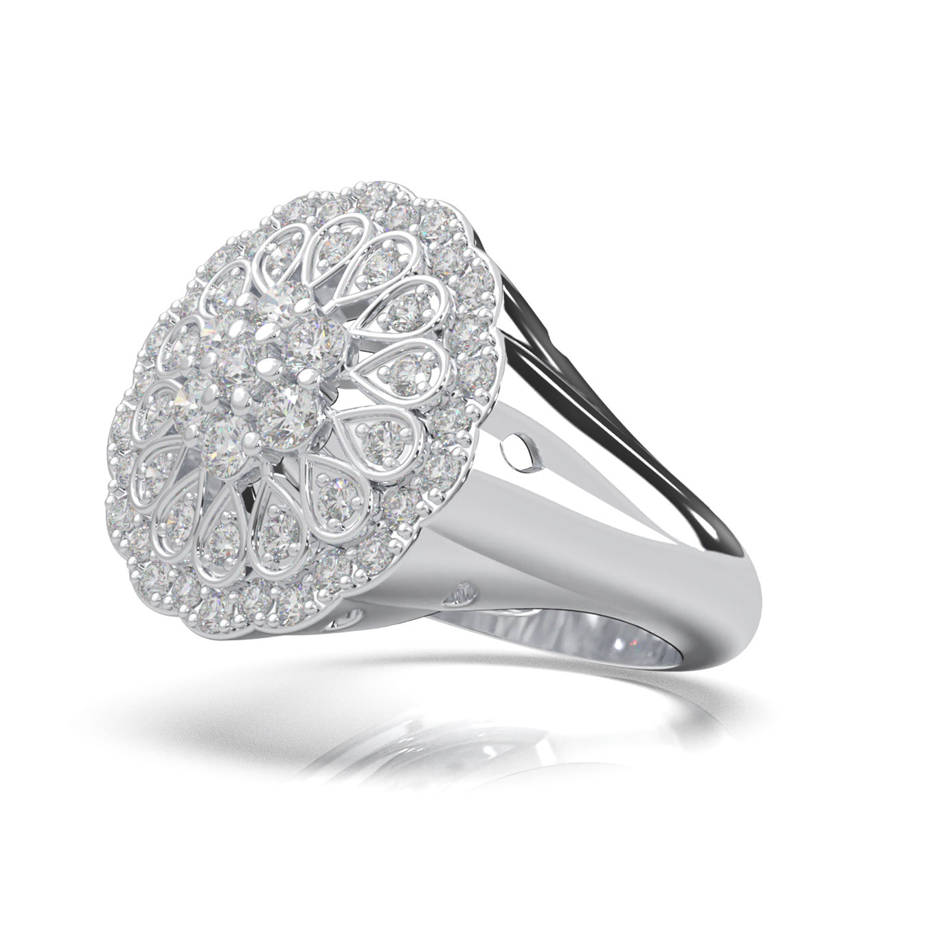 1.30 ct Natural Diamond Round Cluster Cluster Cocktail Ring in 10k White Gold