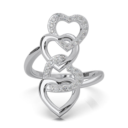 0.45 ct Moissanite Round Cut Cascading Heart Promise Ring in 14k White Gold