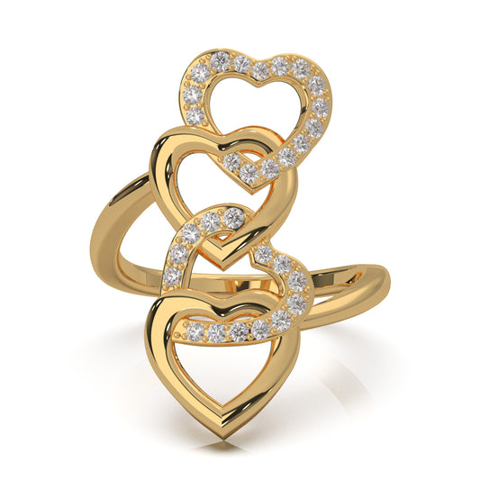 0.45 ct Moissanite Round Cut Cascading Heart Promise Ring in 10k Yellow Gold