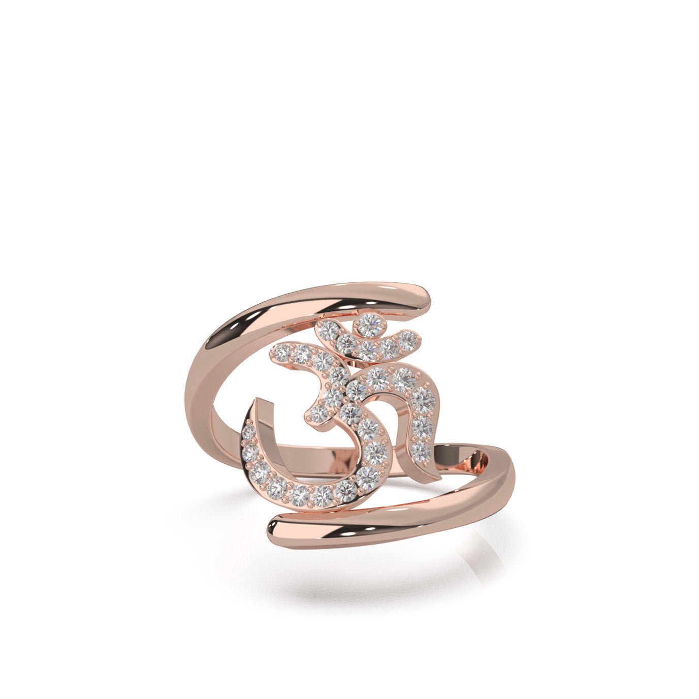 0.33 ct Moissanite Round Cut Bypass OM Religious Ring in 14k Rose Gold