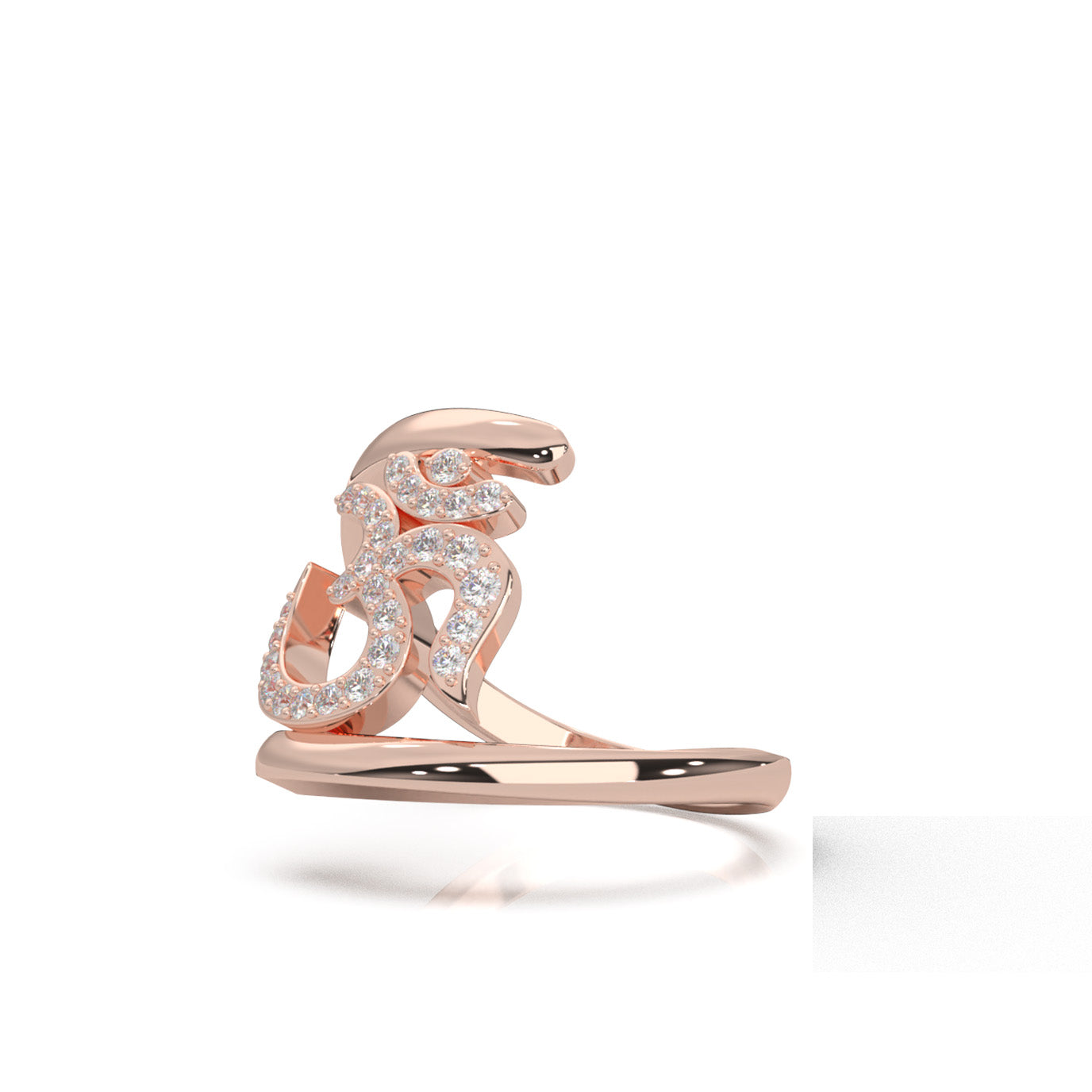 0.33 ct Moissanite Round Cut Bypass OM Religious Ring in 14k Rose Gold