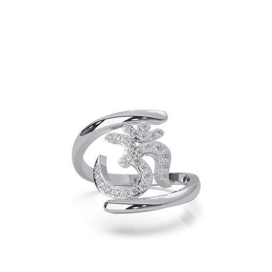 0.33 ct Moissanite Round Cut Bypass OM Religious Ring in 10k White Gold