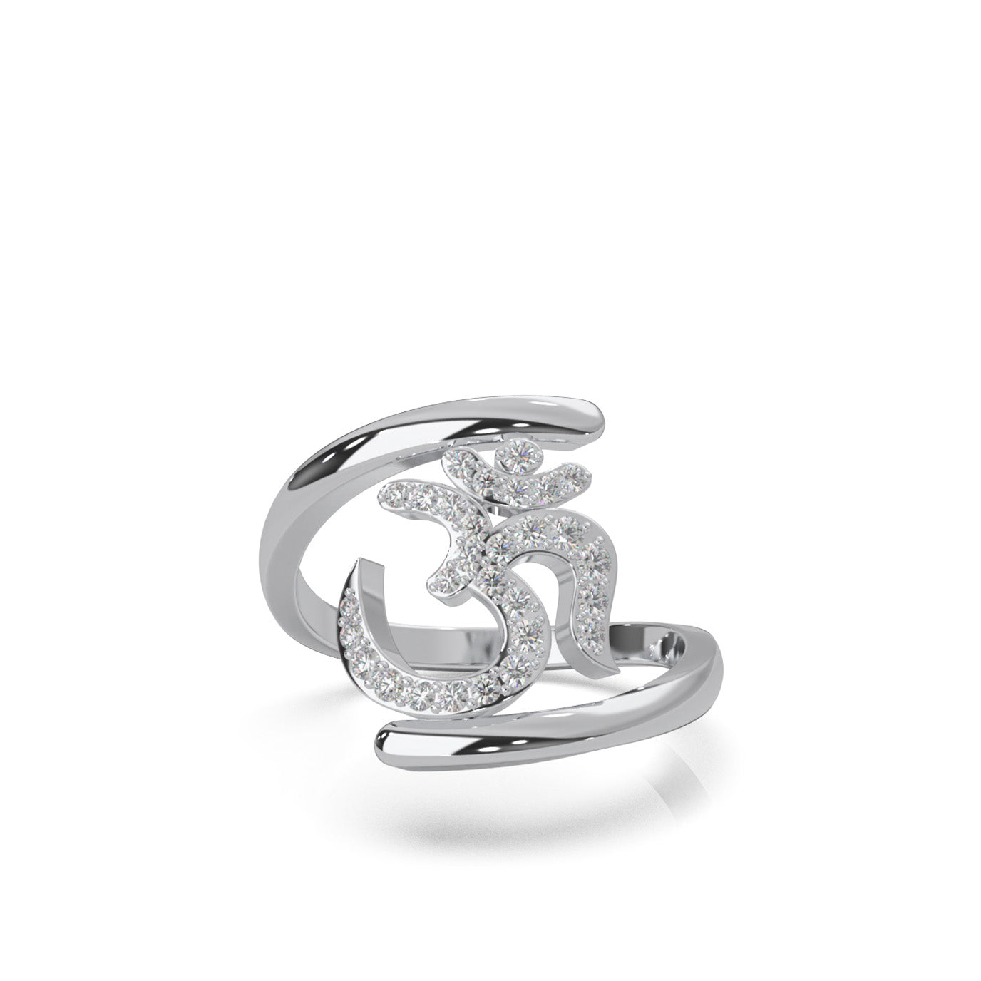 0.33 ct Moissanite Round Cut Bypass OM Religious Ring in 14k White Gold
