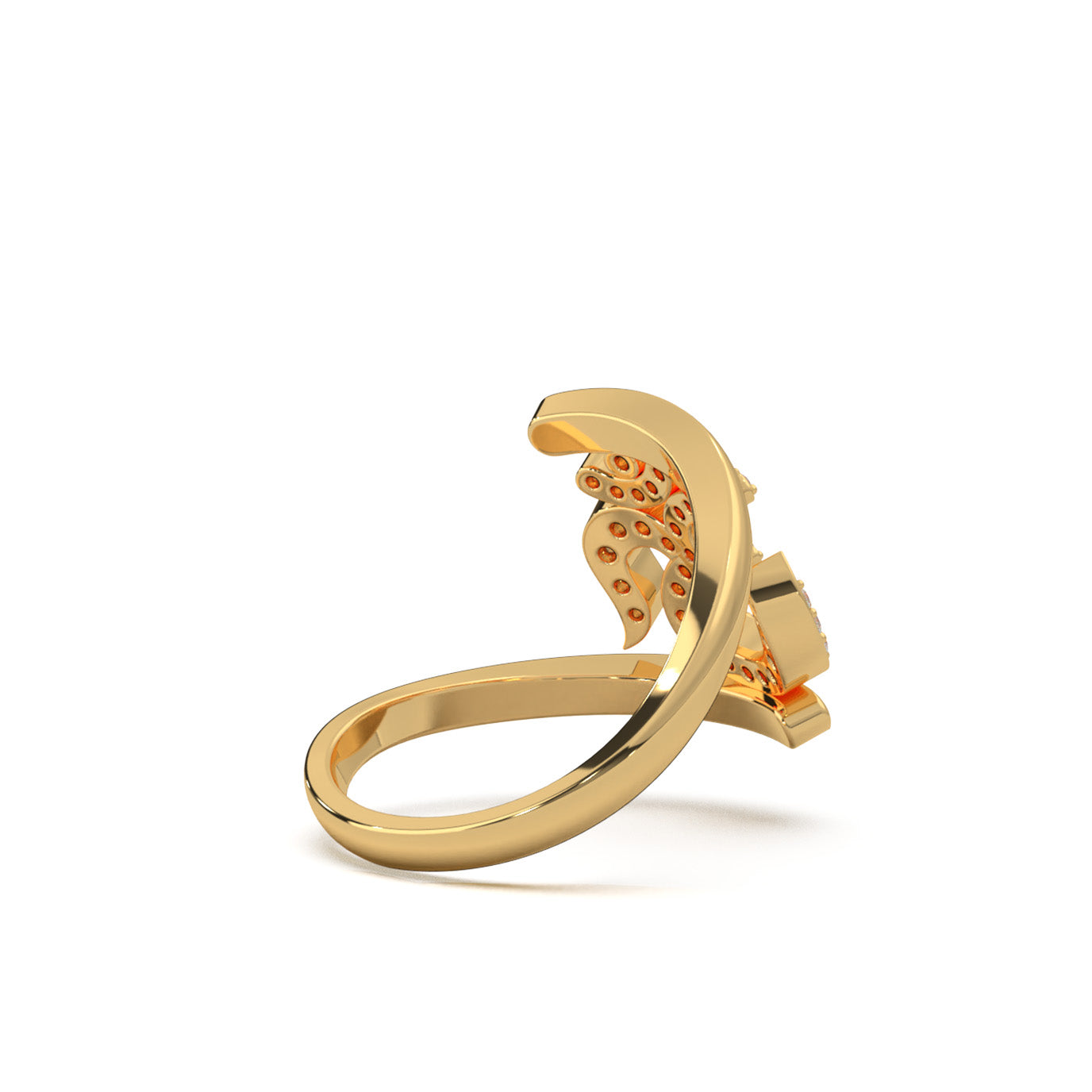 0.33 ct Natural Diamond Round Cut Bypass OM Religious Ring in 10k Yellow Gold