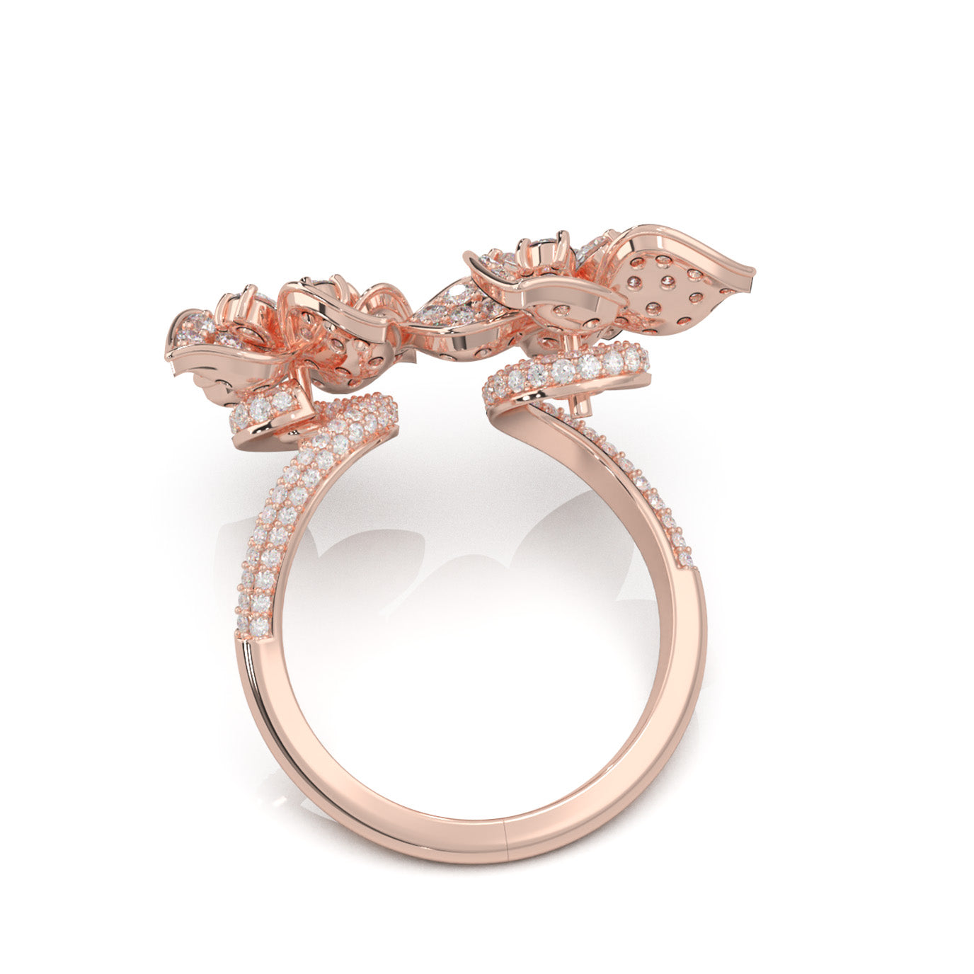 2.70 ct Moissanite Round Cut Dual Flower Promise Ring in 10k Rose Gold