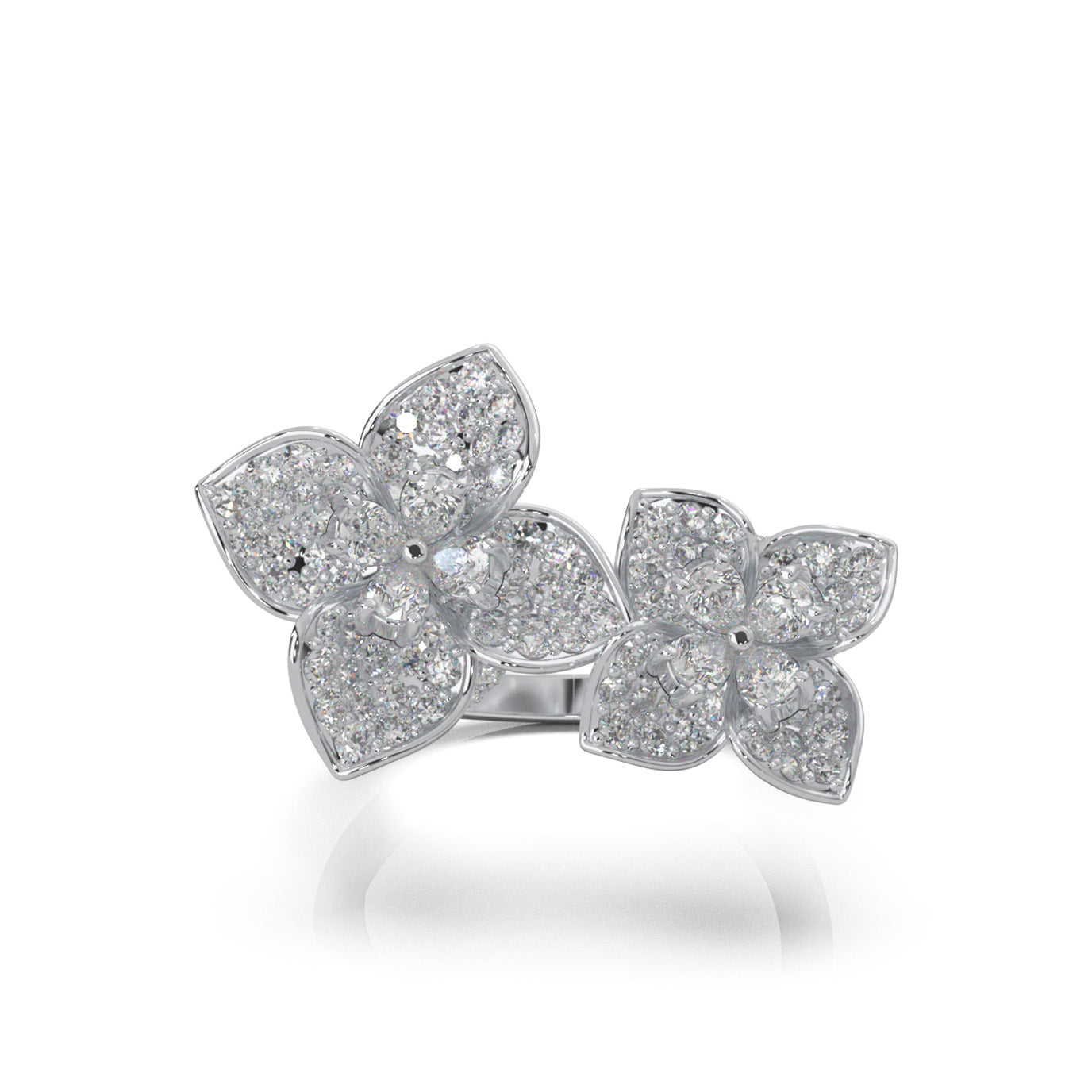 2.70 ct Moissanite Round Cut Dual Flower Promise Ring in 10k White Gold