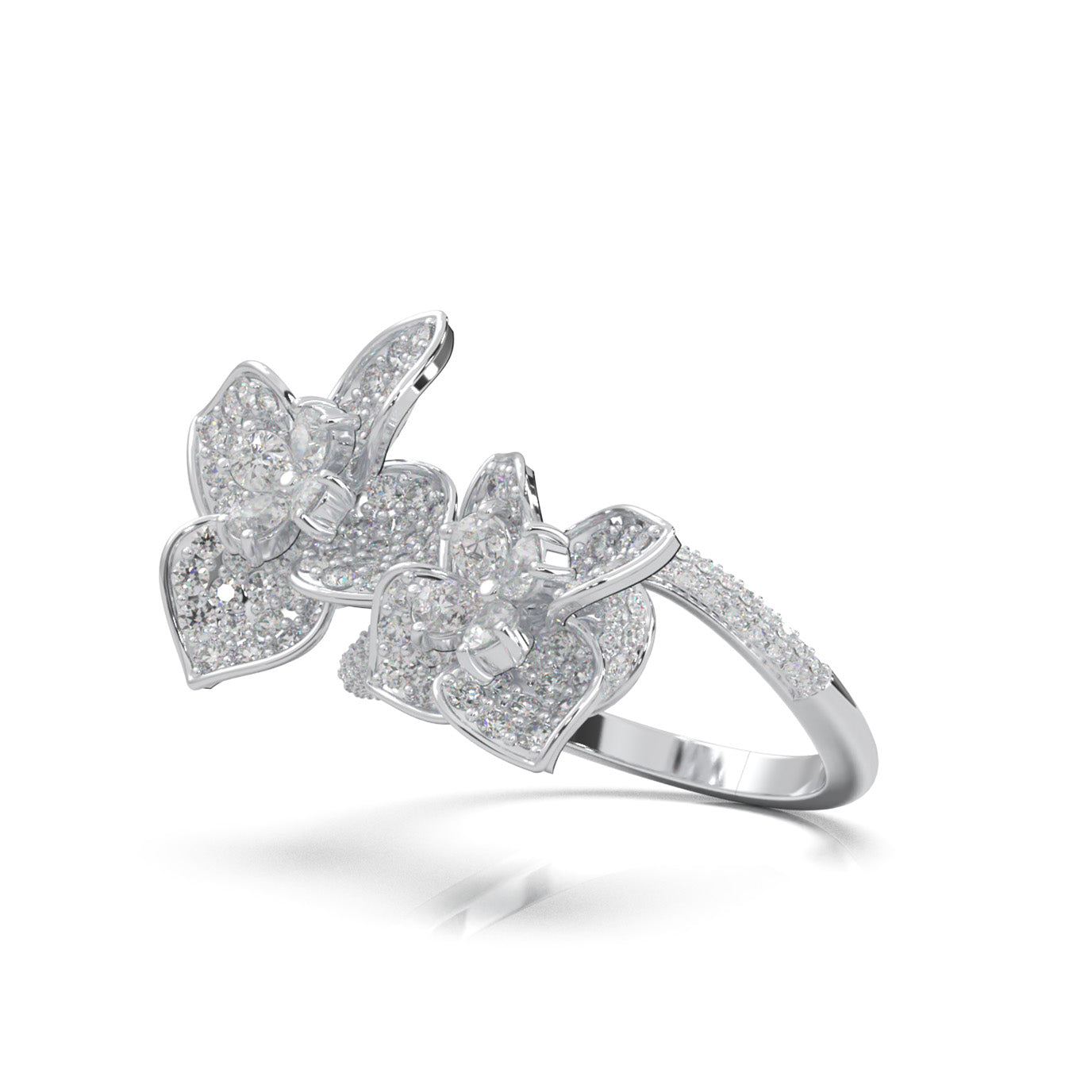 2.70 ct Natural Diamond Round Cut Dual Flower Promise Ring in 14k White Gold