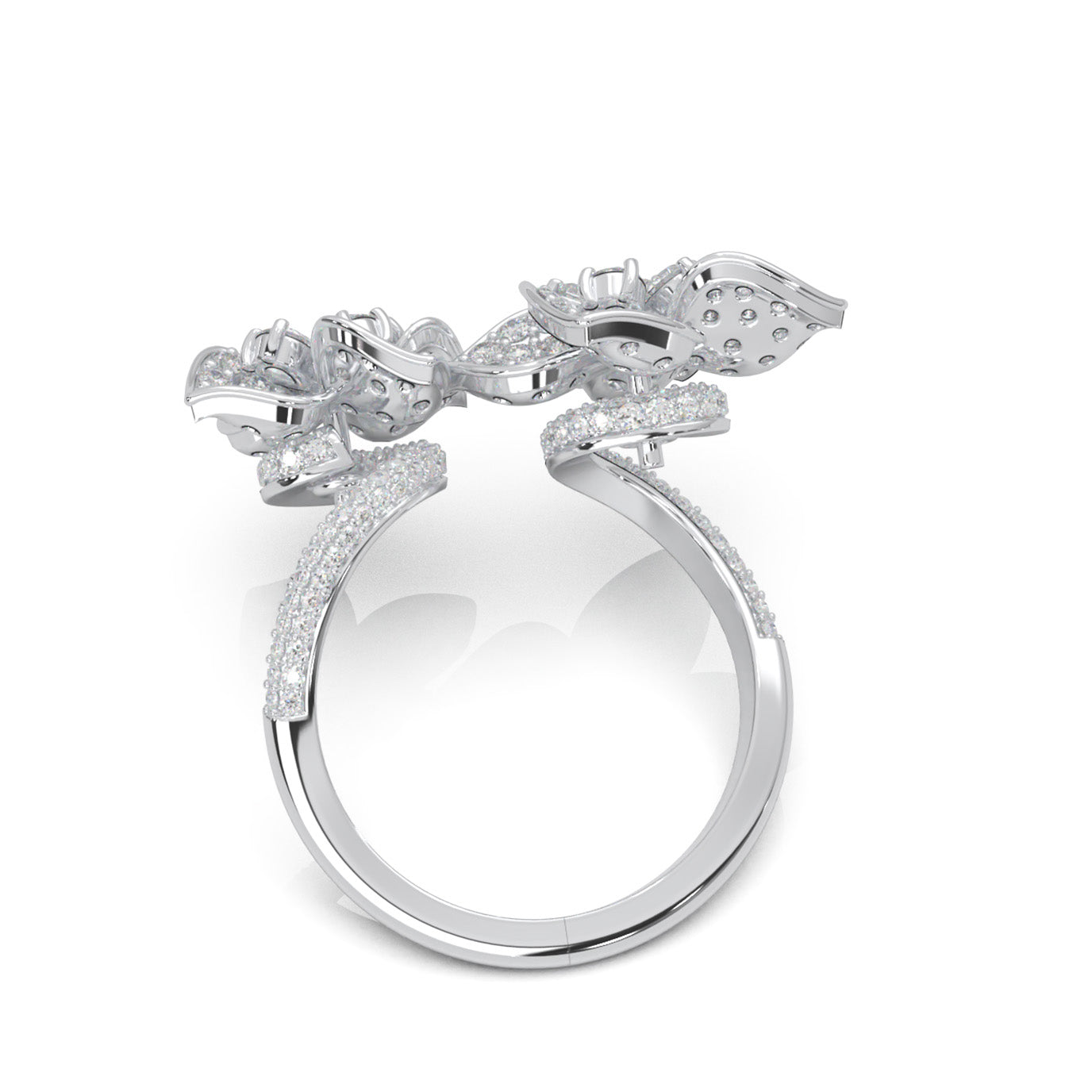 2.70 ct Natural Diamond Round Cut Dual Flower Promise Ring in 14k White Gold