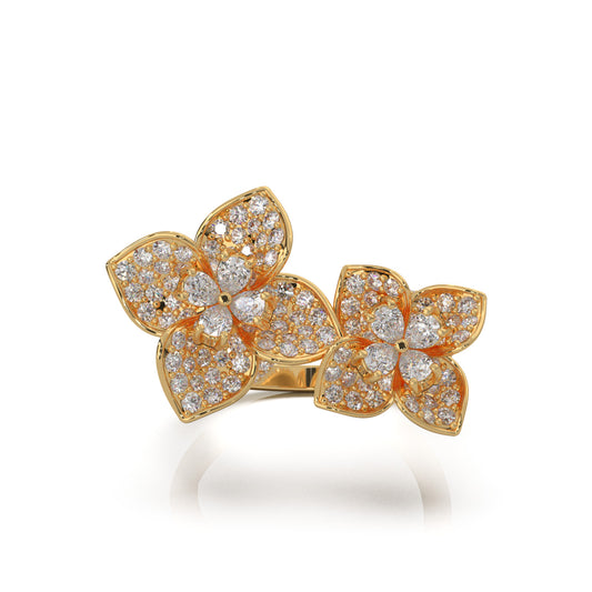 2.70 ct Natural Diamond Round Cut Dual Flower Promise Ring in 14k Yellow Gold