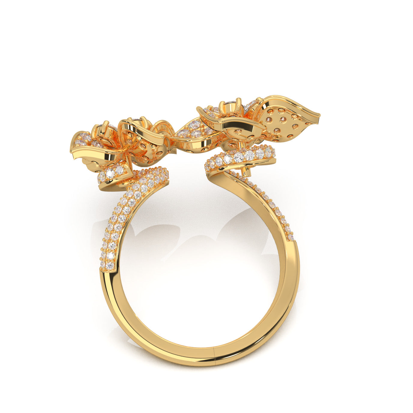 2.70 ct Moissanite Round Cut Dual Flower Promise Ring in 14k Yellow Gold