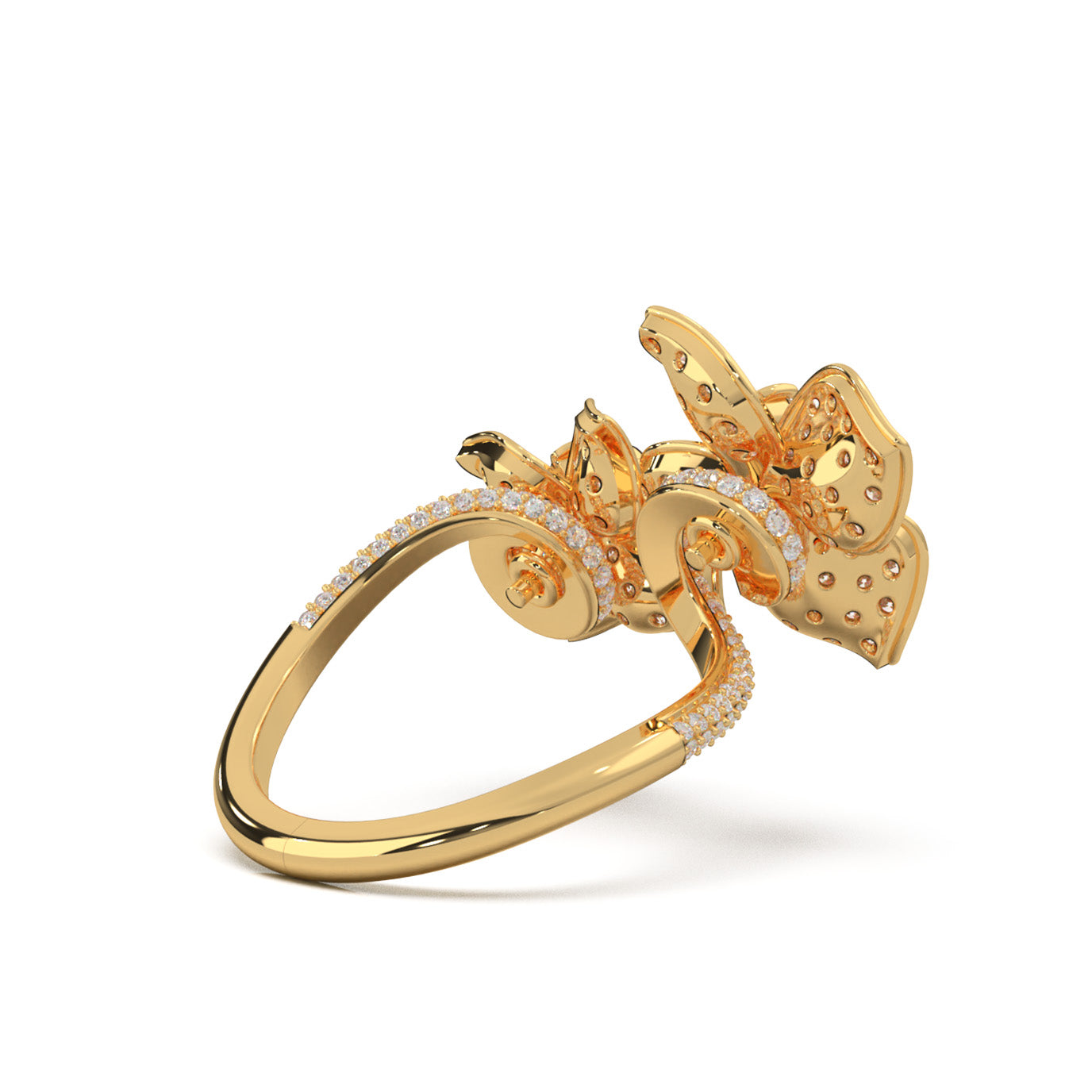 2.70 ct Natural Diamond Round Cut Dual Flower Promise Ring in 14k Yellow Gold