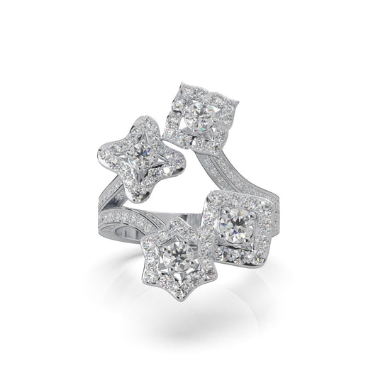 2.70 ct Natural Diamond Flower Motif Promise Ring in 10k White Gold