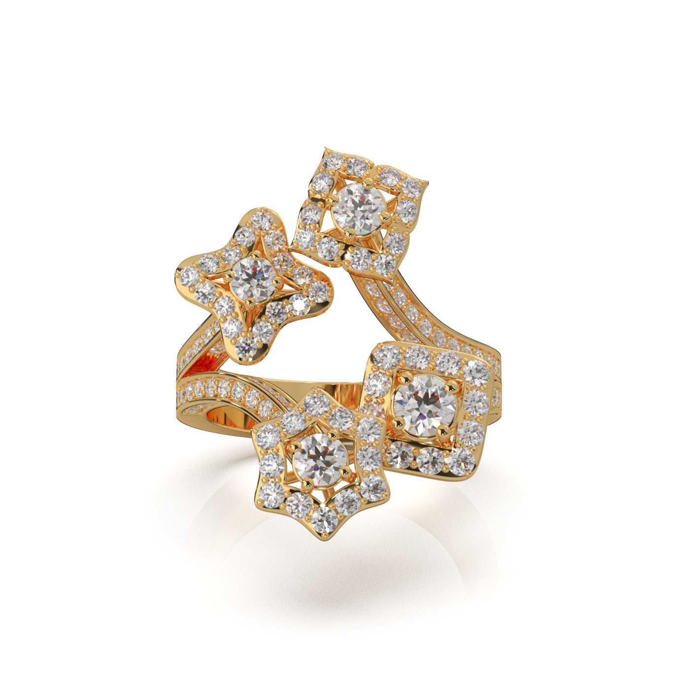 2.70 ct Moissanite Flower Motif Promise Ring in 10k Yellow Gold
