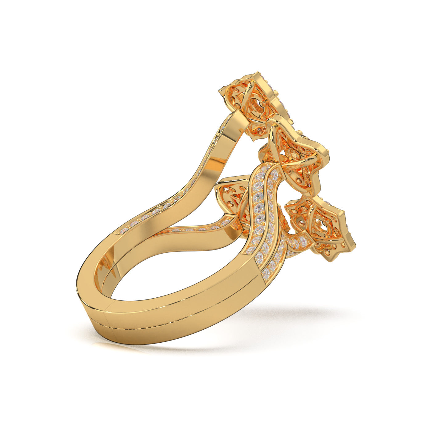 2.70 ct Moissanite Flower Motif Promise Ring in 10k Yellow Gold