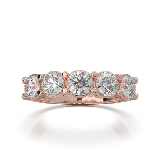 2.00 ct Moissanite Round Cut Classic 5 Stone Shared Prong Wedding Band in 10k Rose Gold