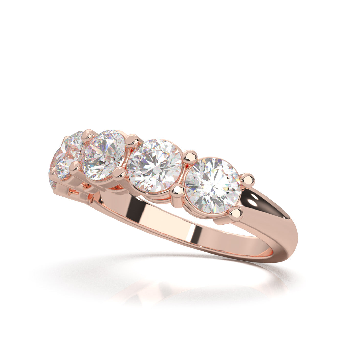 2.00 ct Moissanite Round Cut Classic 5 Stone Shared Prong Wedding Band in 10k Rose Gold