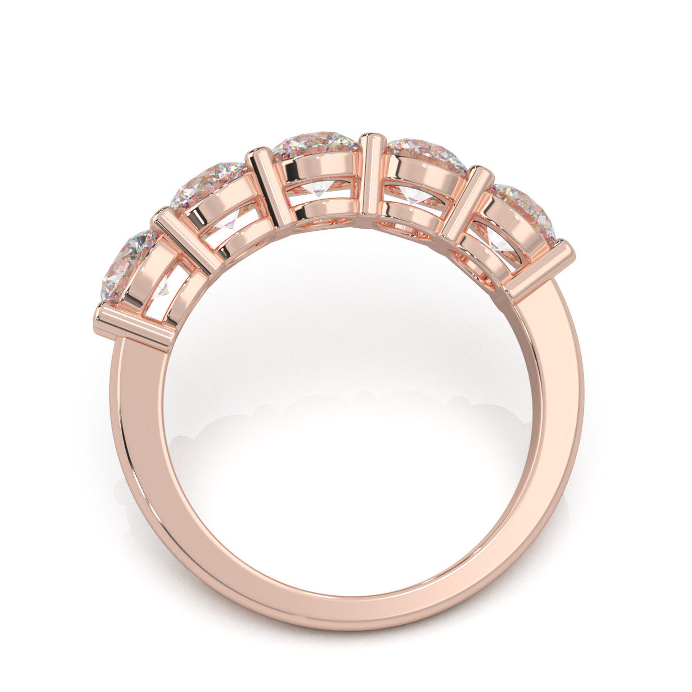 2.00 ct Moissanite Round Cut Classic 5 Stone Shared Prong Wedding Band in 10k Rose Gold