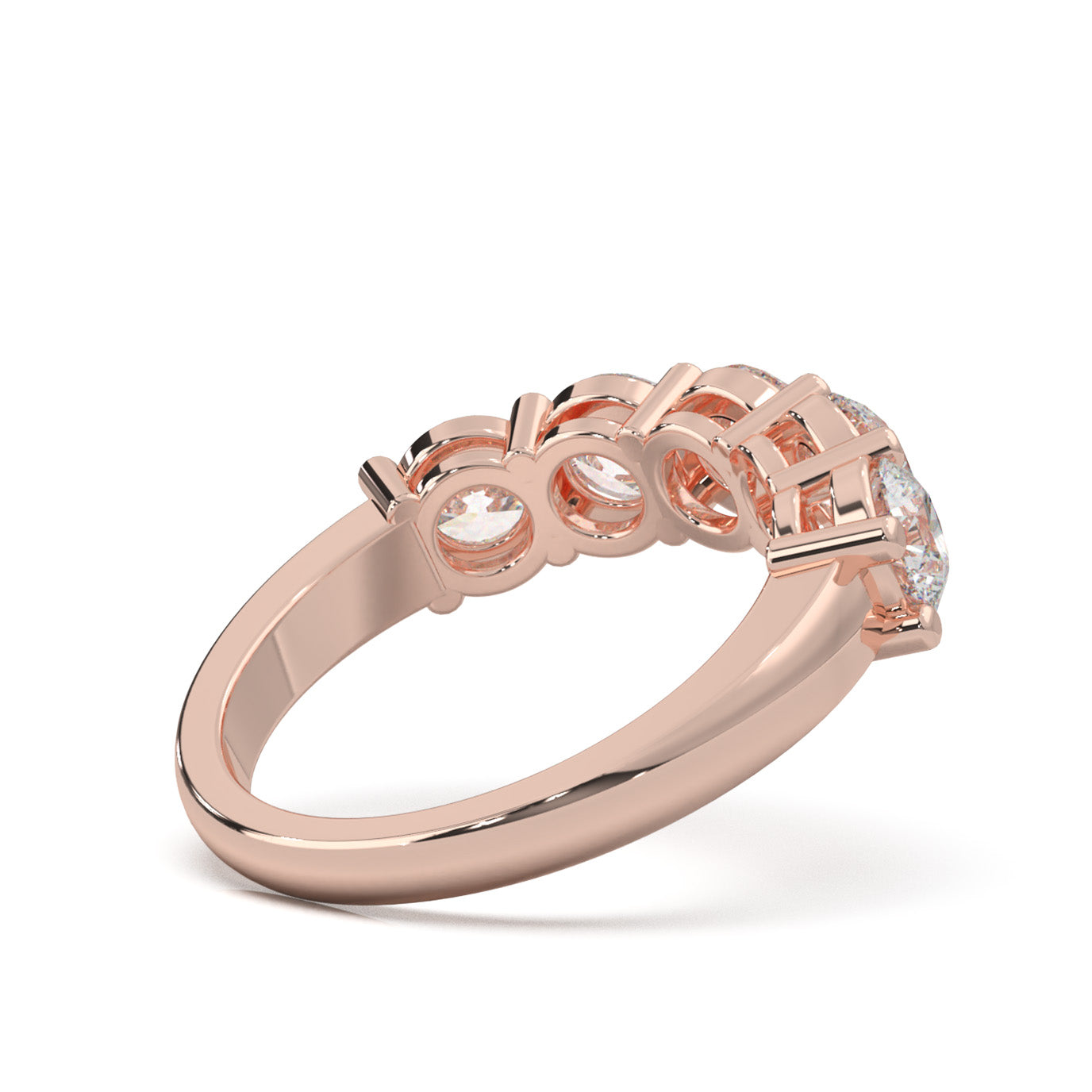 2.00 ct Moissanite Round Cut Classic 5 Stone Shared Prong Wedding Band in 14k Rose Gold