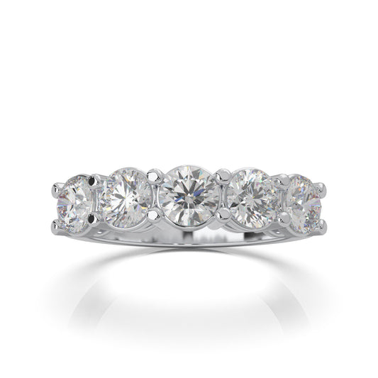 2.00 ct Natural Diamond Round Cut Classic 5 Stone Shared Prong Wedding Band in 14k White Gold