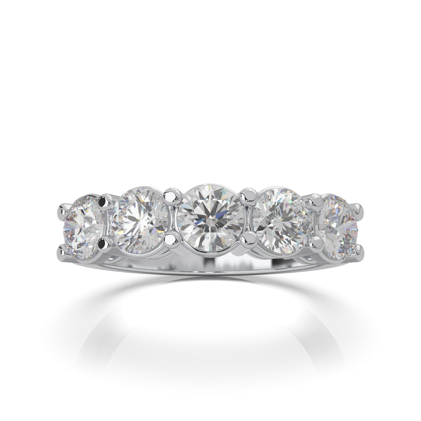 2.00 ct Moissanite Round Cut Classic 5 Stone Shared Prong Wedding Band in 10k White Gold