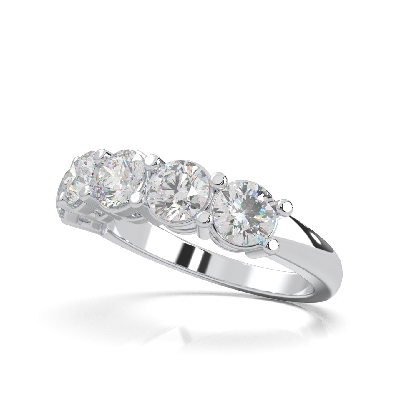 2.00 ct Moissanite Round Cut Classic 5 Stone Shared Prong Wedding Band in 10k White Gold