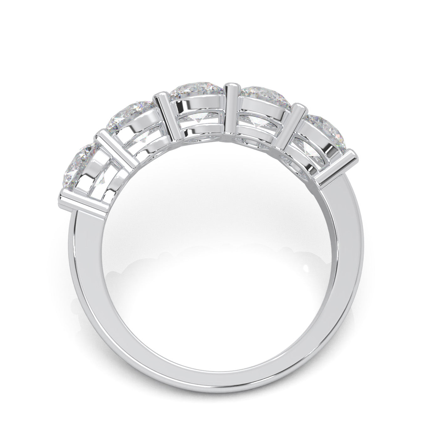 2.00 ct Moissanite Round Cut Classic 5 Stone Shared Prong Wedding Band in 10k White Gold