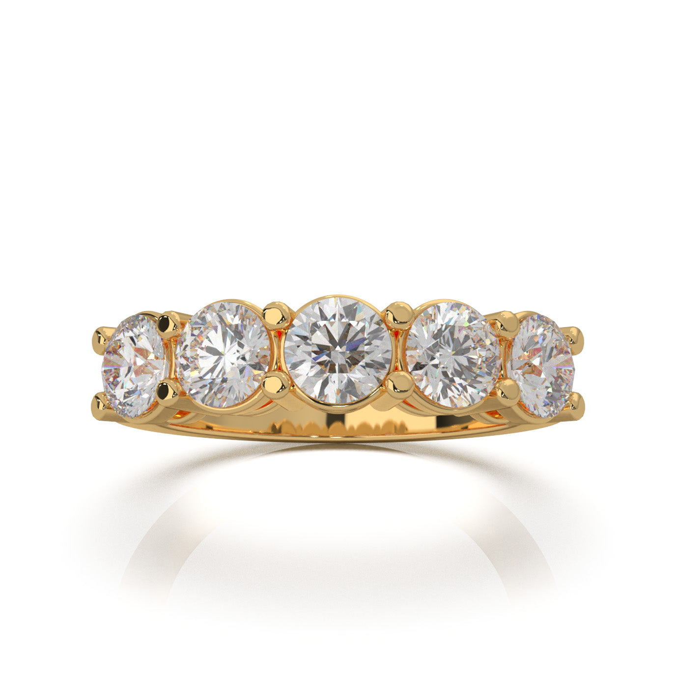 2.00 ct Moissanite Round Cut Classic 5 Stone Shared Prong Wedding Band in 14k Yellow Gold