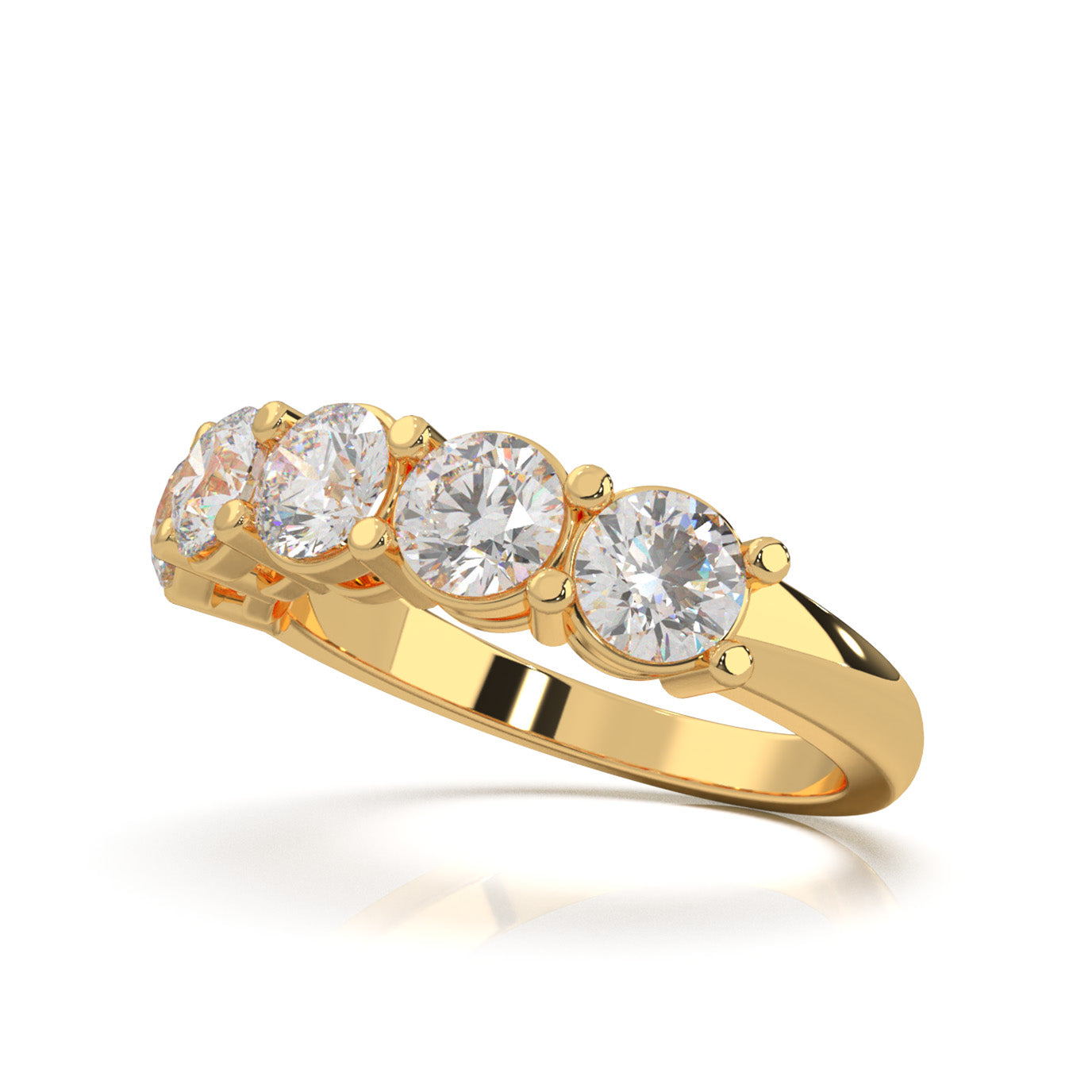 2.00 ct Moissanite Round Cut Classic 5 Stone Shared Prong Wedding Band in 14k Yellow Gold