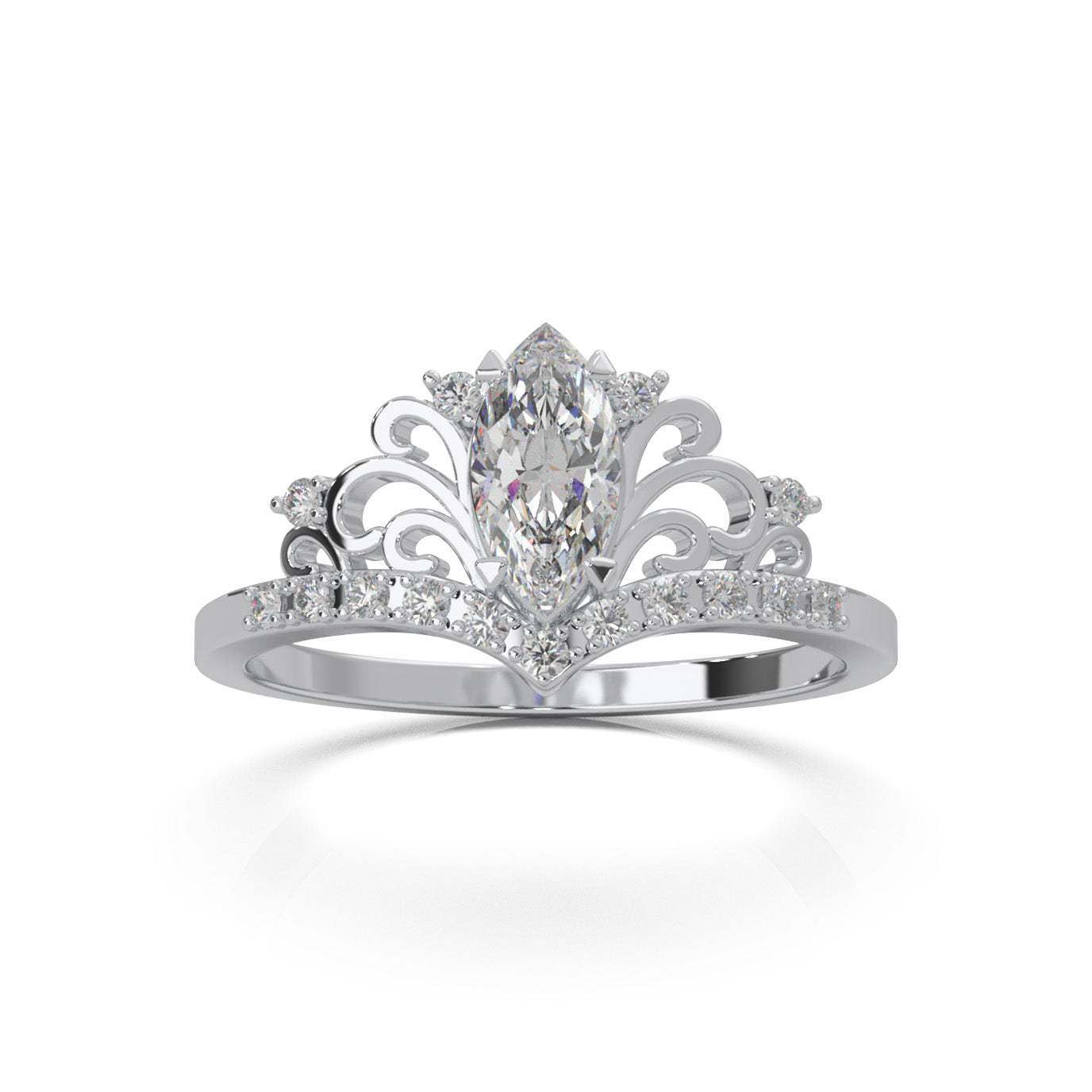 0.60 ct Moissanite Marquise Cut Fancy Promise Ring in 14k White Gold