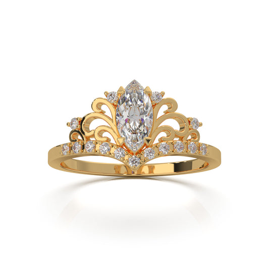 0.60 ct Moissanite Marquise Cut Fancy Promise Ring in 14k Yellow Gold