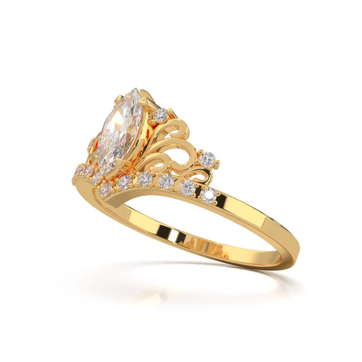0.60 ct Moissanite Marquise Cut Fancy Promise Ring in 14k Yellow Gold