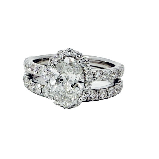 1 1/2 ct Oval Center Engagement Sets 3.00 Ct 14k White Gold Lab Grown Diamond F VS