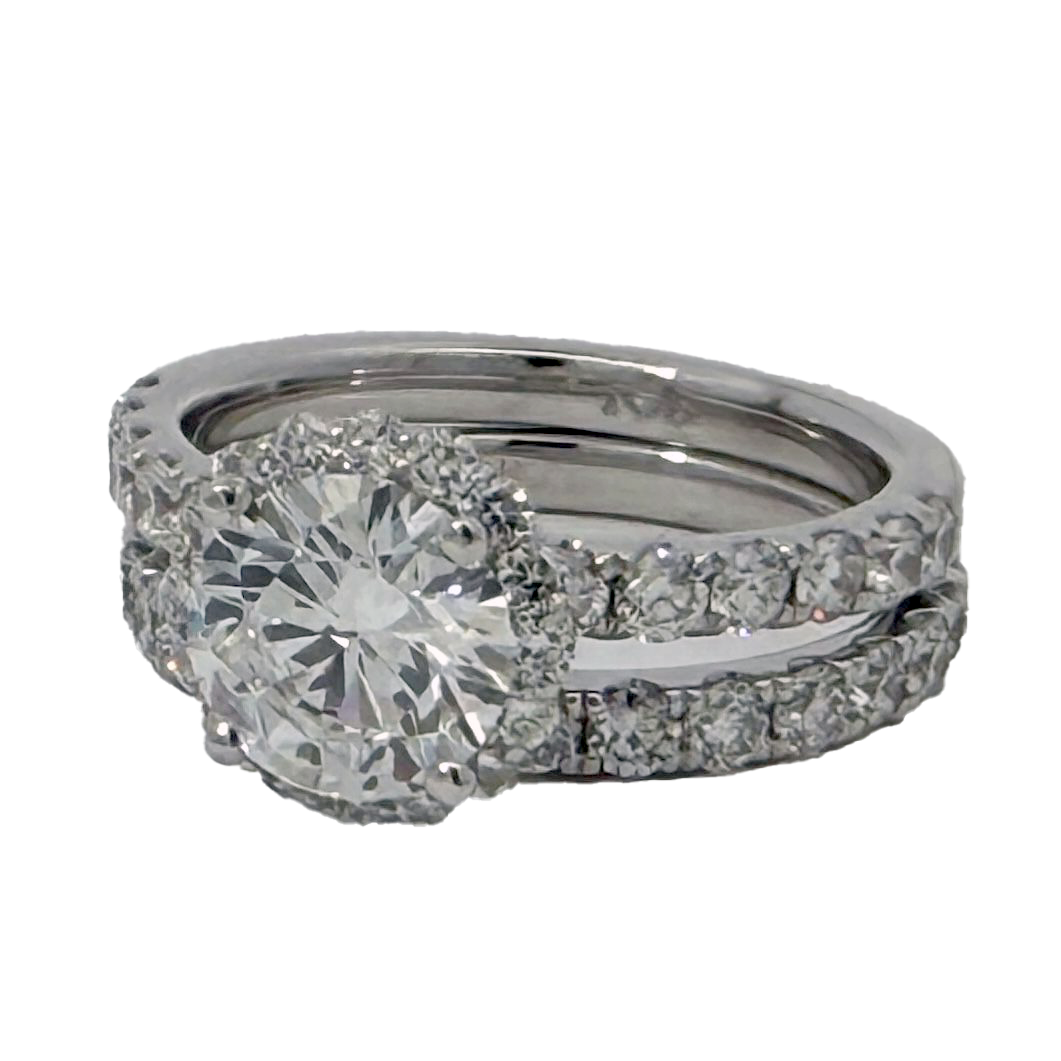 1 1/2 Ct Round Brilliant Cut Center 3.00 Ct Engagement Sets 14k White Gold Lab Grown Diamond F VS