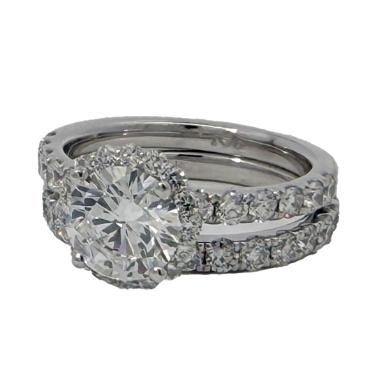 1 1/2 Ct Round Brilliant Cut Center 3.00 Ct Engagement Sets 14k White Gold Lab Grown Diamond F VS