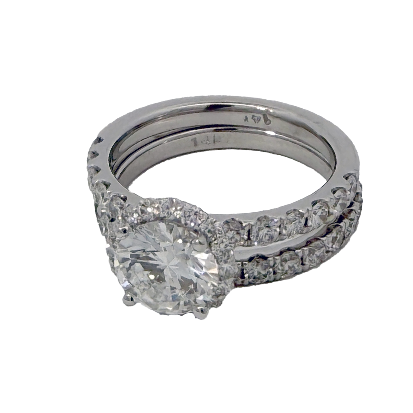 1 1/2 Ct Round Brilliant Cut Center 3.00 Ct Engagement Sets 14k White Gold Lab Grown Diamond F VS