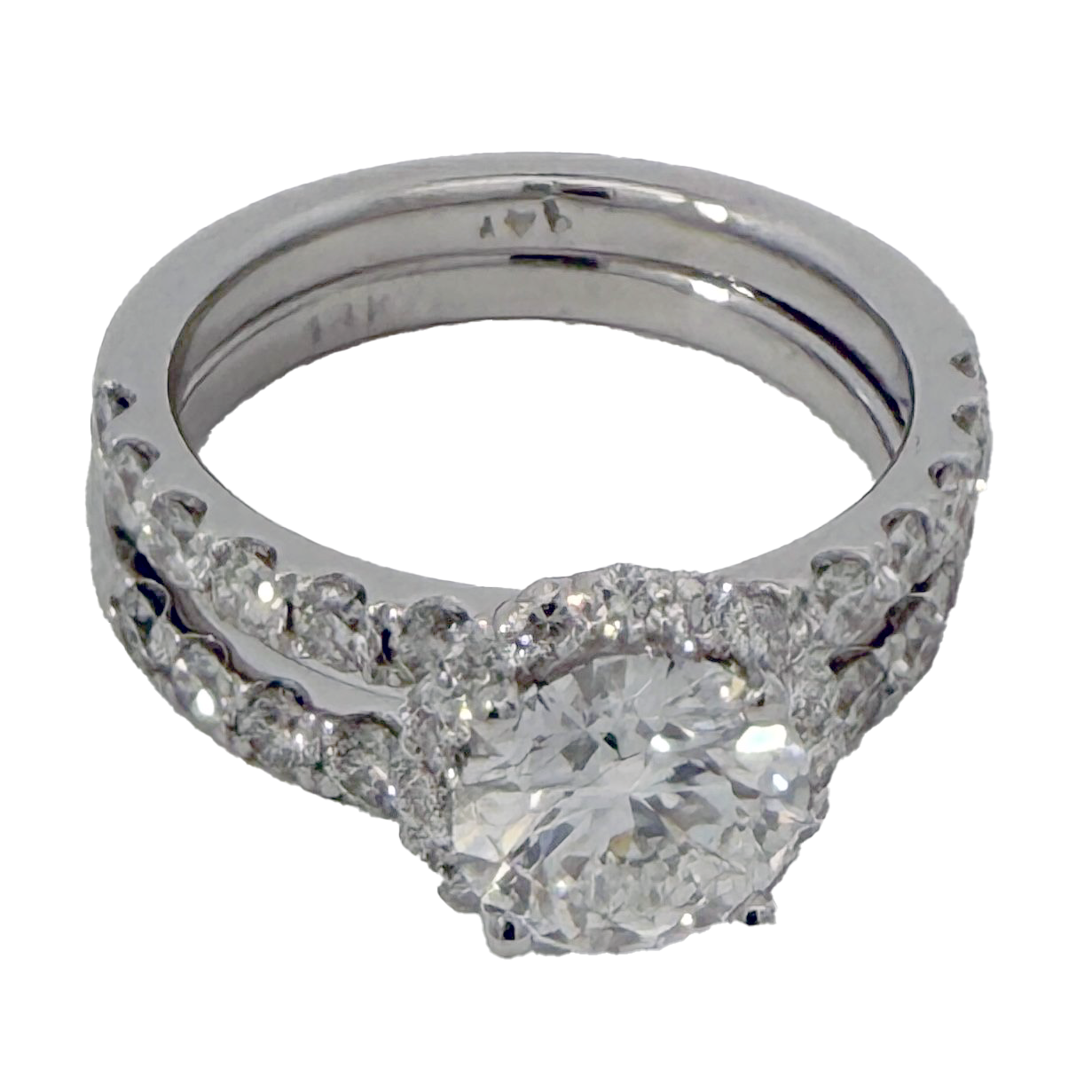 1 1/2 Ct Round Brilliant Cut Center 3.00 Ct Engagement Sets 14k White Gold Lab Grown Diamond F VS