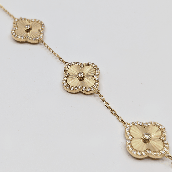 Multi Clover with Halo 14k Yellow Gold Bracelet