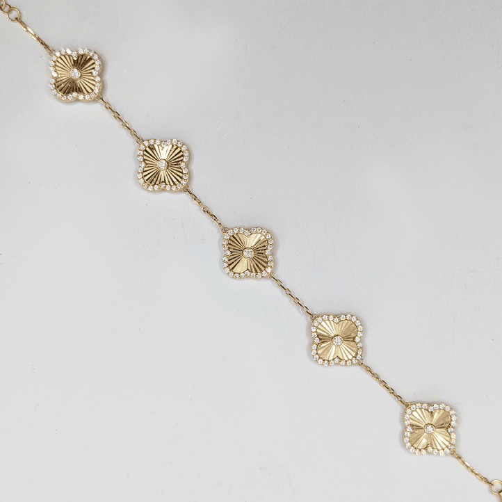 Multi Clover with Halo 14k Yellow Gold Bracelet