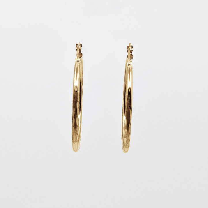 10k Yellow Gold Diamond Cut Medium Hoop Earrings (W: 34mm)