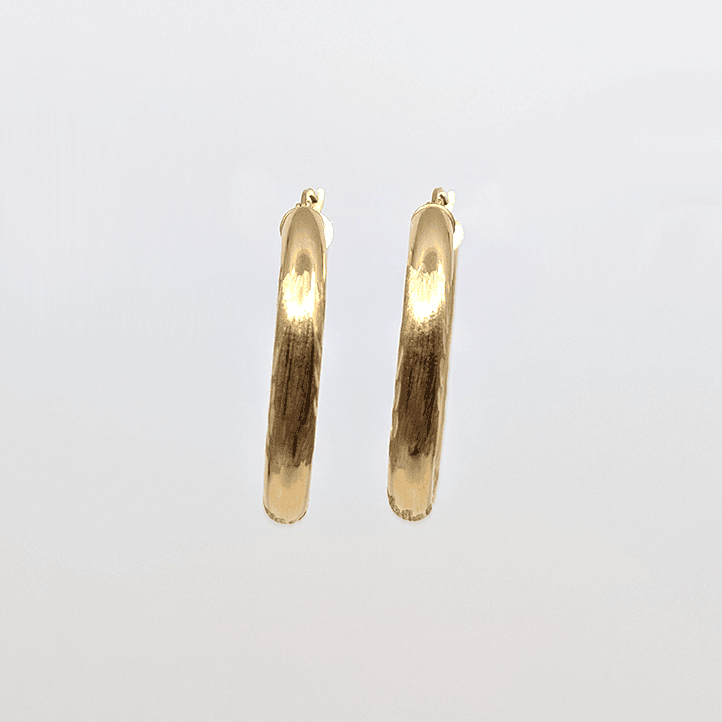 10k Yellow Gold Diamond Cut Medium Hoop Earrings (W: 35mm)