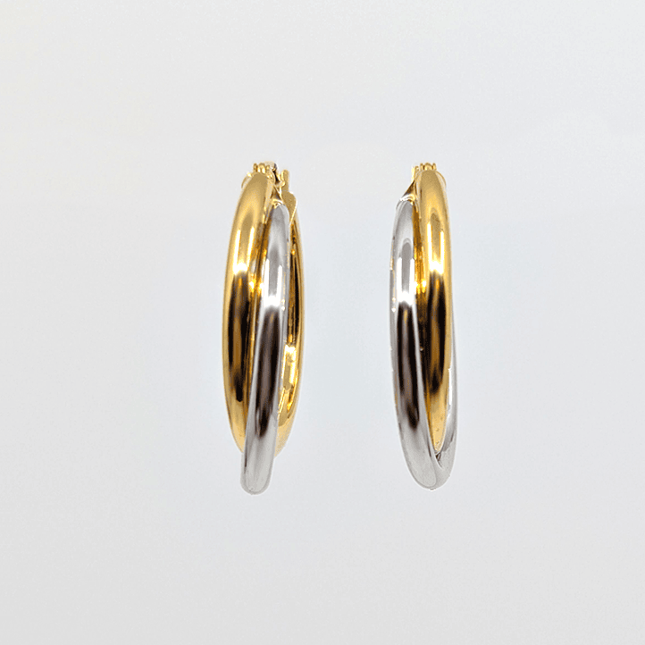 10k Yellow and White Gold Intertwined Medium Hoop Earrings (W: 26mm)