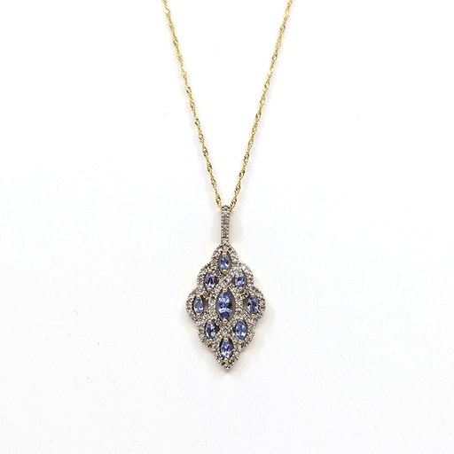 A 10k yellow gold necklace with a 0.75ctw natural diamond pendant design. Length: 18"